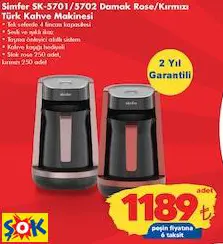 SİMFER SK-5701/5702 DAMAK ROSE/KIRMIZI TÜRK KAHVE MAKİNESİ